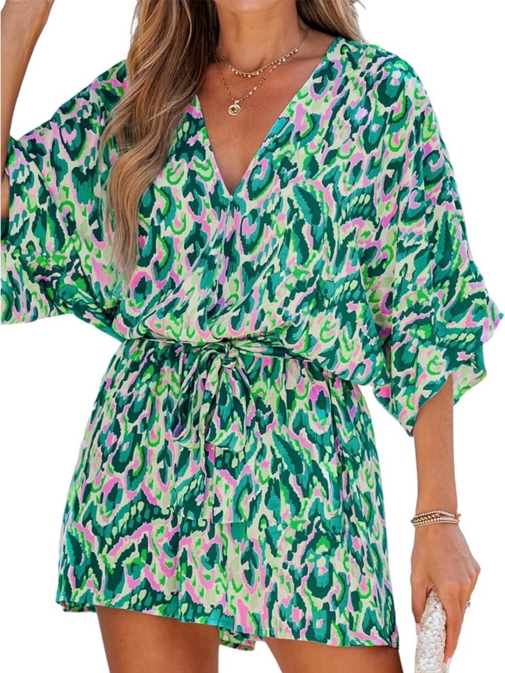 CUPSHE Women's Green & Pink Summer Romper